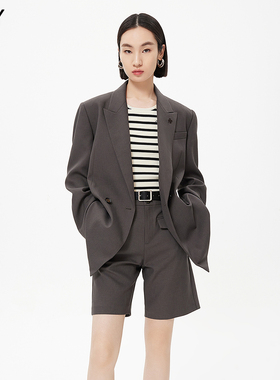 LILY2026春新款格雷系简约宽松休闲深灰色气质职业通勤西装外套女