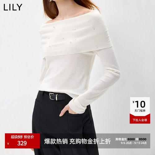 LILY羊毛混纺通勤一字肩针织衫