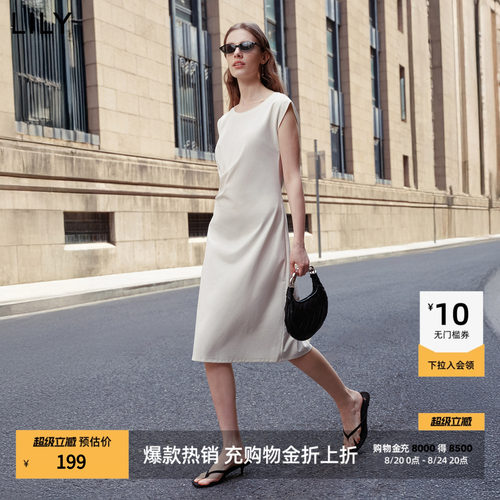 LILY通勤收腰飞袖修身气质连衣裙
