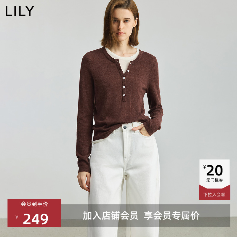 LILY羊毛混纺假两件套头针织衫