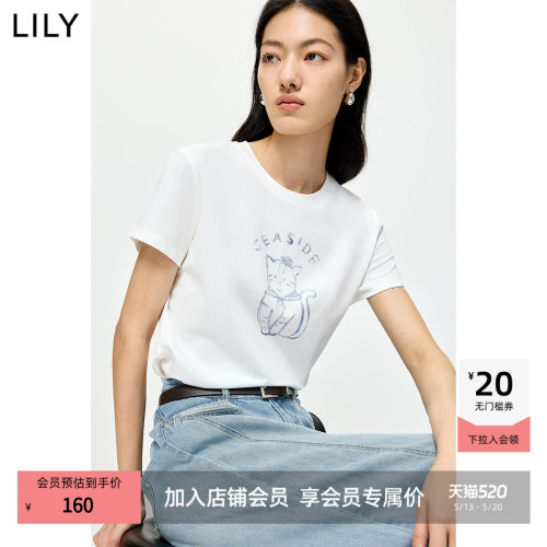 LILY通勤撞色亮片小猫简约短袖