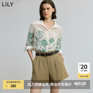 LILY2025夏新款 ART系列 商场同款 外套女 醋酸混纺撞色绣花衬衫