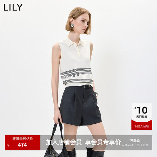 LILY莱赛尔混纺无袖条纹针织衫