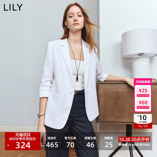 LILY2026夏新款莱赛尔亚麻混纺老钱风宽松休闲通勤白色西装外套女