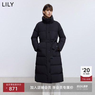 LILY通勤立领鸭绒收腰长款羽绒服