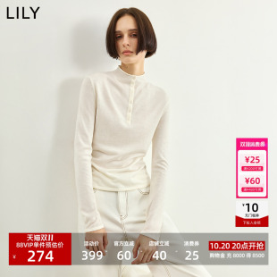 LILY2026冬新款女装羊毛混纺半高领修身收腰长袖套头针织衫打底衫