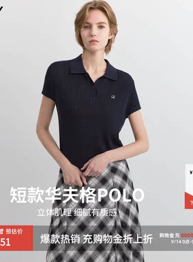 LILY通勤POLO领短袖复古针织衫
