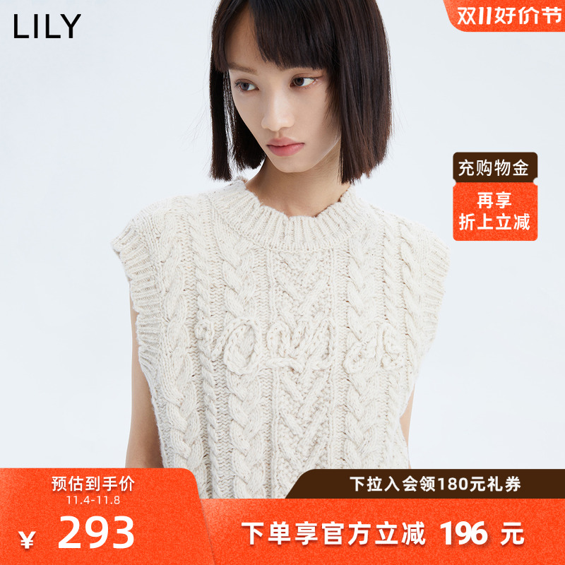 【商场同款】LILY2023新款女装软糯羊毛简洁圆领叠穿马甲背心女