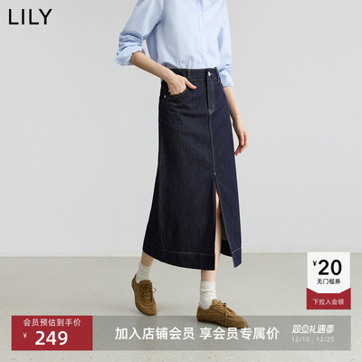 【商场同款】LILY2025秋新款女装莱赛尔棉复古通勤牛仔裙女半身裙