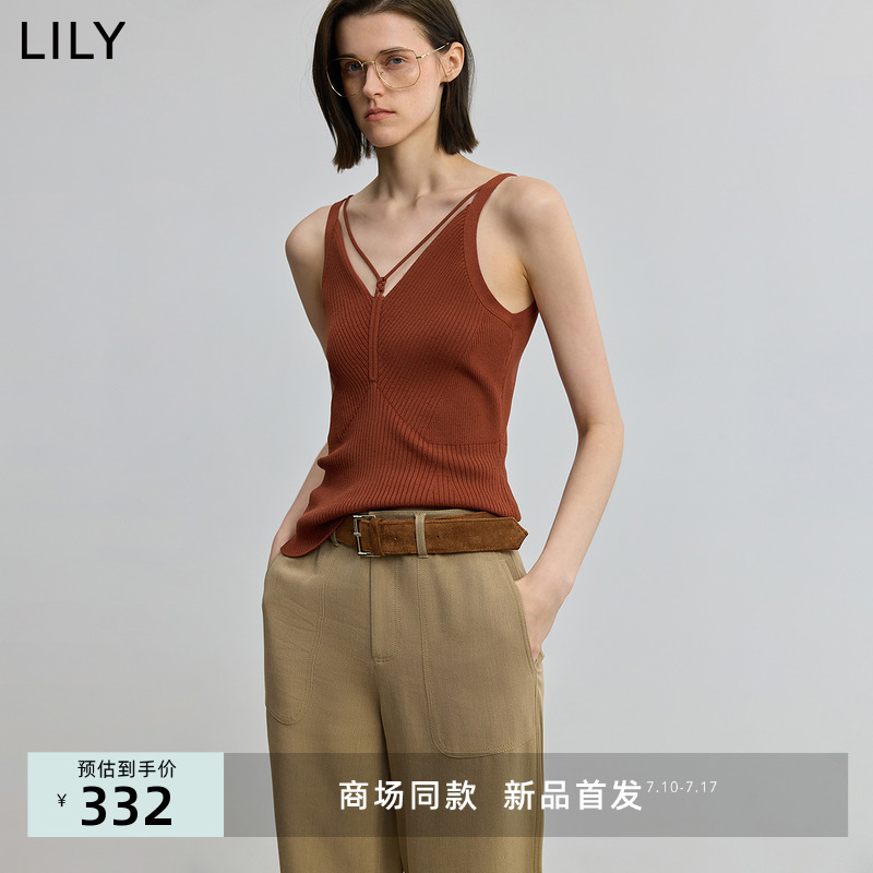 【商场同款】LILY2025秋新款女装复古经典V领休闲吊带背心针织衫