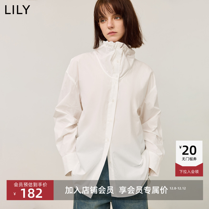 LILY全棉抽绳领宽松垂感衬衫