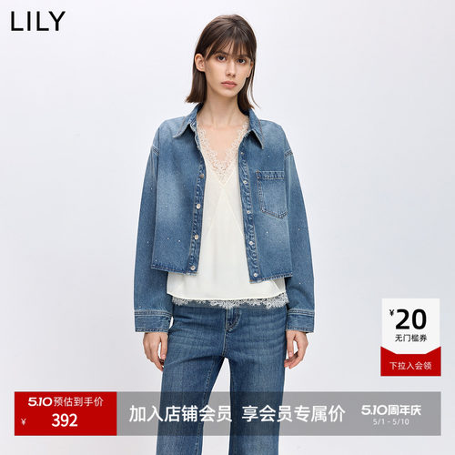 LILY短款通勤烫钻满天星牛仔外套