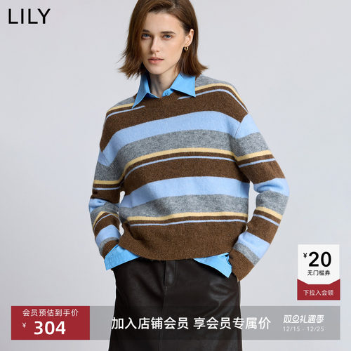 LILY羊毛混纺撞色女加厚针织衫