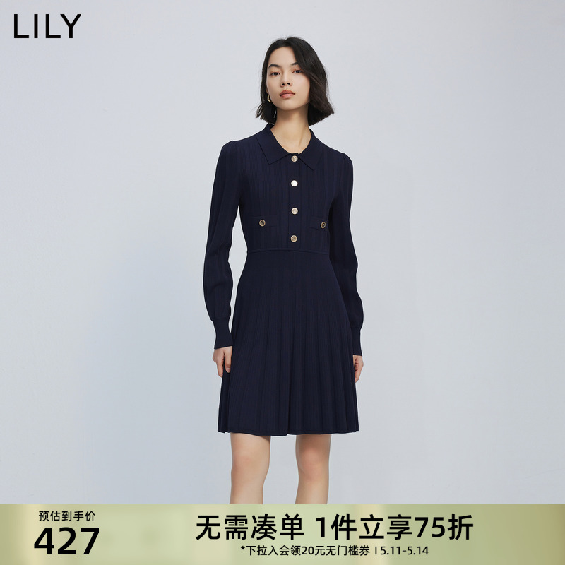 Lily新款中长款通勤针织连衣裙