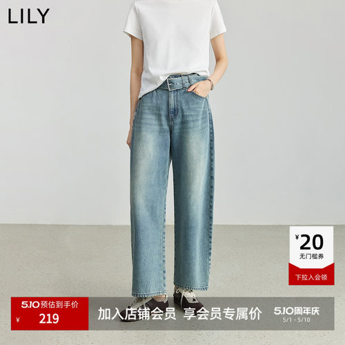 LILY通勤纯棉直筒裤女复古牛仔裤