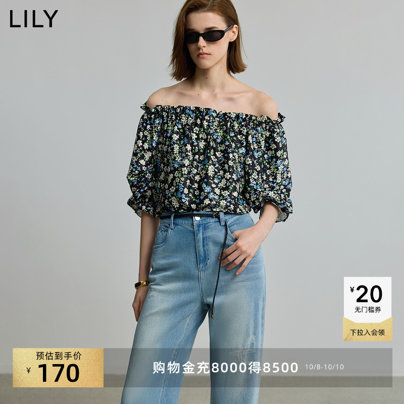 LILY泡泡袖碎花通勤雪纺套头衫