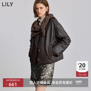 LILY2025冬新款女装双面穿PU皮90鸭绒休闲通勤轻量羽绒服外套短款