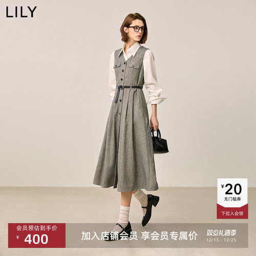 LILY通勤收腰复古无袖马甲连衣裙