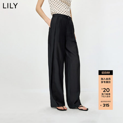 LILY2026夏新款莫代尔醋纤混纺复古宽松休闲通勤百搭黑色弯刀裤女