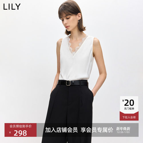 LILY缎面法式镂空套头蕾丝雪纺衫