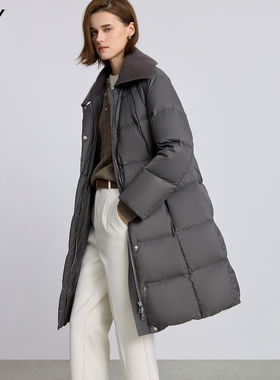 LILY2025冬新款复古针织翻领宽松休闲90鸭绒泡芙羽绒服外套女长款