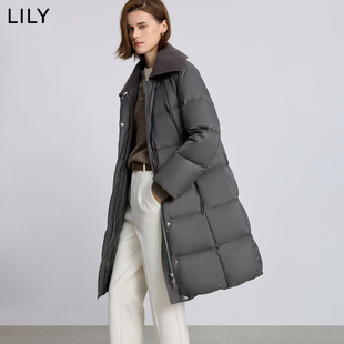 LILY2025冬新款复古针织翻领宽松休闲90鸭绒泡芙羽绒服外套女长款