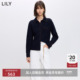 LILY2026春新款 含羊毛复古撞色宽松仿牛仔上衣针织毛衣开衫 外套女