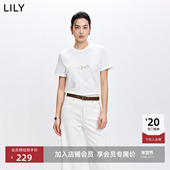欧若风撞色刺绣珠片正肩休闲通勤白色短袖 LILY2026春新款 女装 T恤