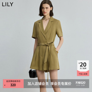 莱赛尔亚麻复古收腰短袖 女装 LILY2025新款 连体裤 商场同款