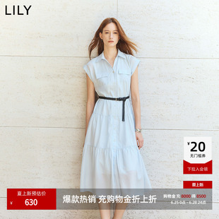 LILY2026夏新款女装莱赛尔混纺法式剪刀领收腰气质通勤短袖连衣裙