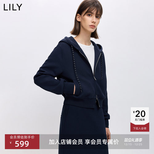LILY短款通勤撞色连帽抽绳卫衣