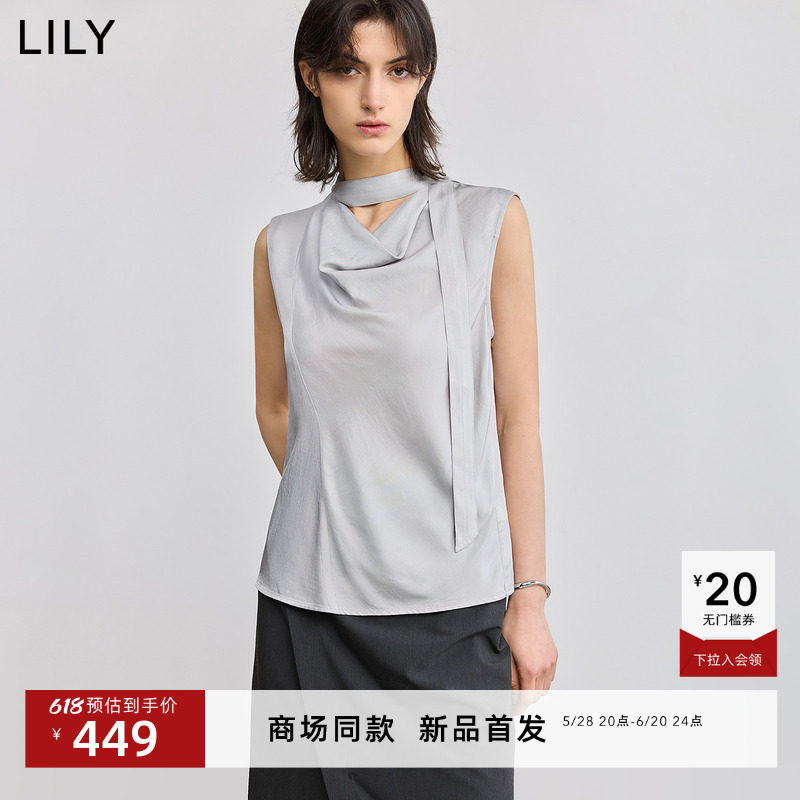 【100%醋酸】商场同款LILY2025夏新款女装宽松休闲荡领无袖套头衫