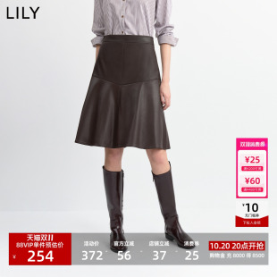 LILY2026冬新款女装宽松高腰休闲通勤深色A字半身裙伞裙女中长款