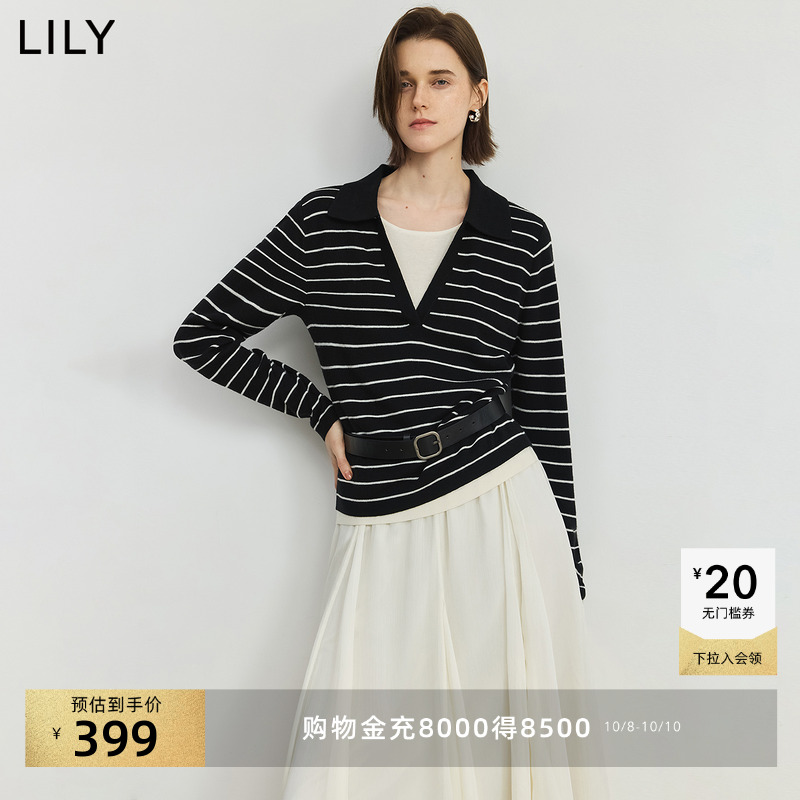LILY撞色假两件学院风羊毛针织衫