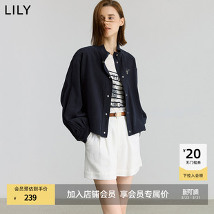 女装 LILY2025新款 莱赛尔混纺复古通勤夹克外套短款 商场同款