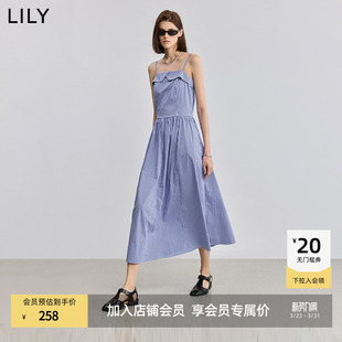 设计感度假风格 LILY2025新款 纹褶皱收腰吊带连衣裙 航海系