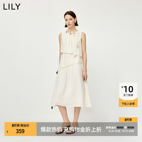 LILY混纺女装串珠新款度假连衣裙
