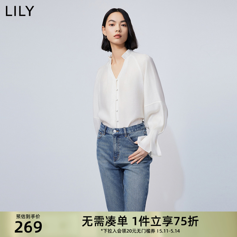 LILY花苞袖莱赛尔天丝白衬衫