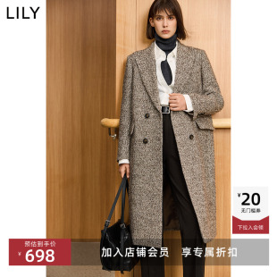 毛呢大衣外套中长款 LILY冬新款 高级气质宽肩通勤西装 经典 女装