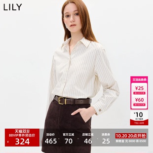 LILY2026秋新款简约松弛感老钱风撞色条纹休闲通勤长袖衬衫外套女