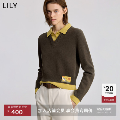 LILY假两件翻领简约套头针织衫