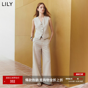 LILY2026夏新款莱赛尔亚麻混纺设计感V领休闲通勤无袖马甲背心女
