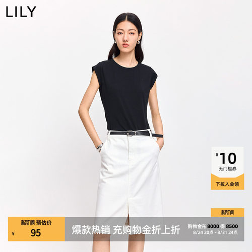 LILY2026夏新款莫代尔混纺圆领休闲通勤小包袖T恤上衣内搭短款女