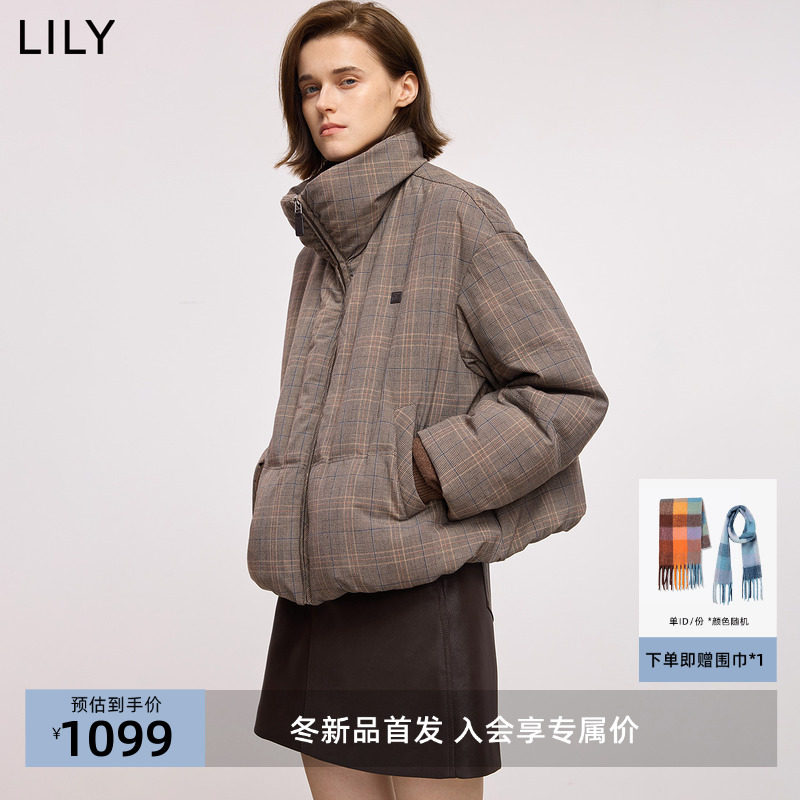 LILY2025冬新款女装巴恩风格纹立领气质通勤90鸭绒泡芙羽绒服外套,女装/女士精品,羽绒服,淘宝优惠券,粉丝福利购,淘宝优惠卷