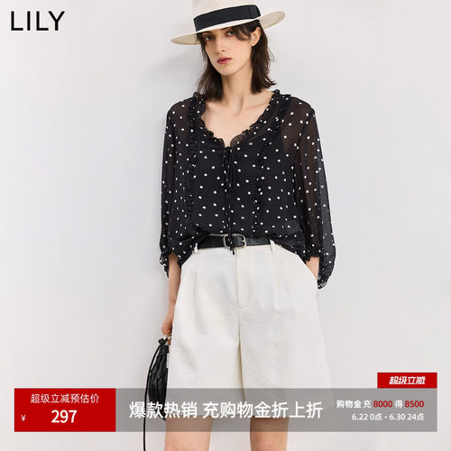 LILY法式波点宽松休闲雪纺衫