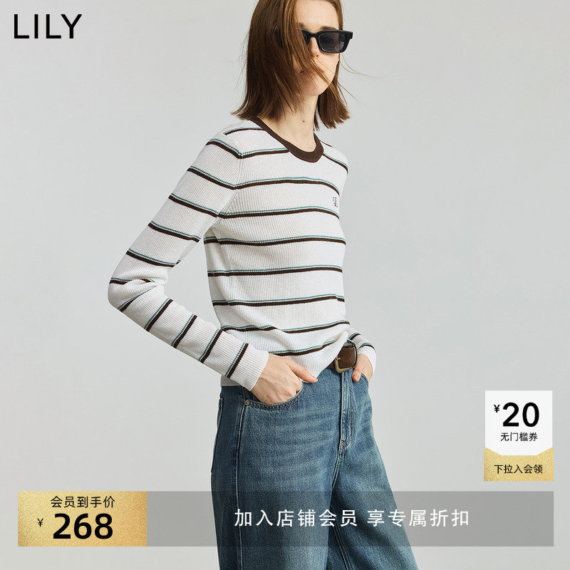 LILY羊毛混纺通勤撞色条纹针织衫
