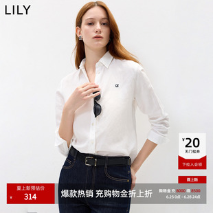 LILY2026秋新款女装莱赛尔亚麻混纺翻领宽松直筒休闲通勤衬衫外套
