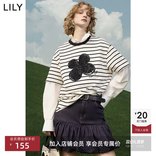 LILY25新品幸运花珠片纯棉T恤女