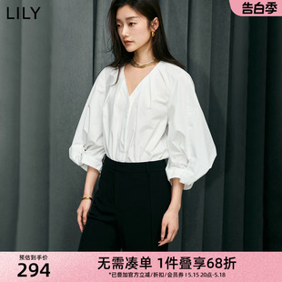 设计感复古灯笼袖 LILY2024夏新款 优雅气质通勤款 女 女装 宽松白衬衫