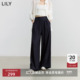 100%醋酸 商场同款 LILY2025秋新款 高腰通勤藏青色拖地阔腿裤 女
